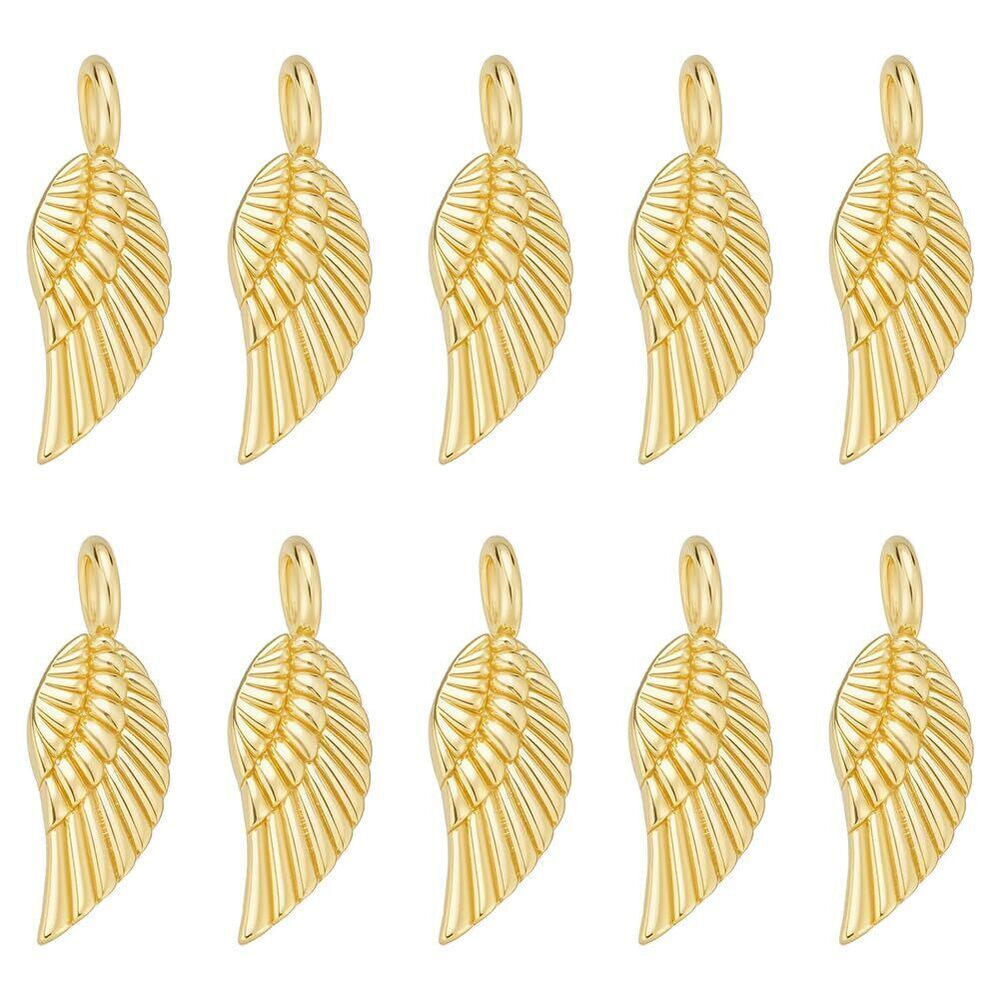 6357 10Pcs 14K Gold Plated Brass Wing Charm, Brass Angel Wing Pendant Drop